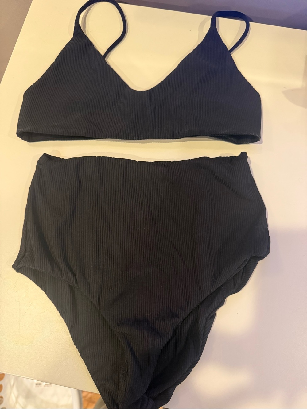 Black Ribbed High-Waist Bikini Set - Classic Two-Piece Swimwear